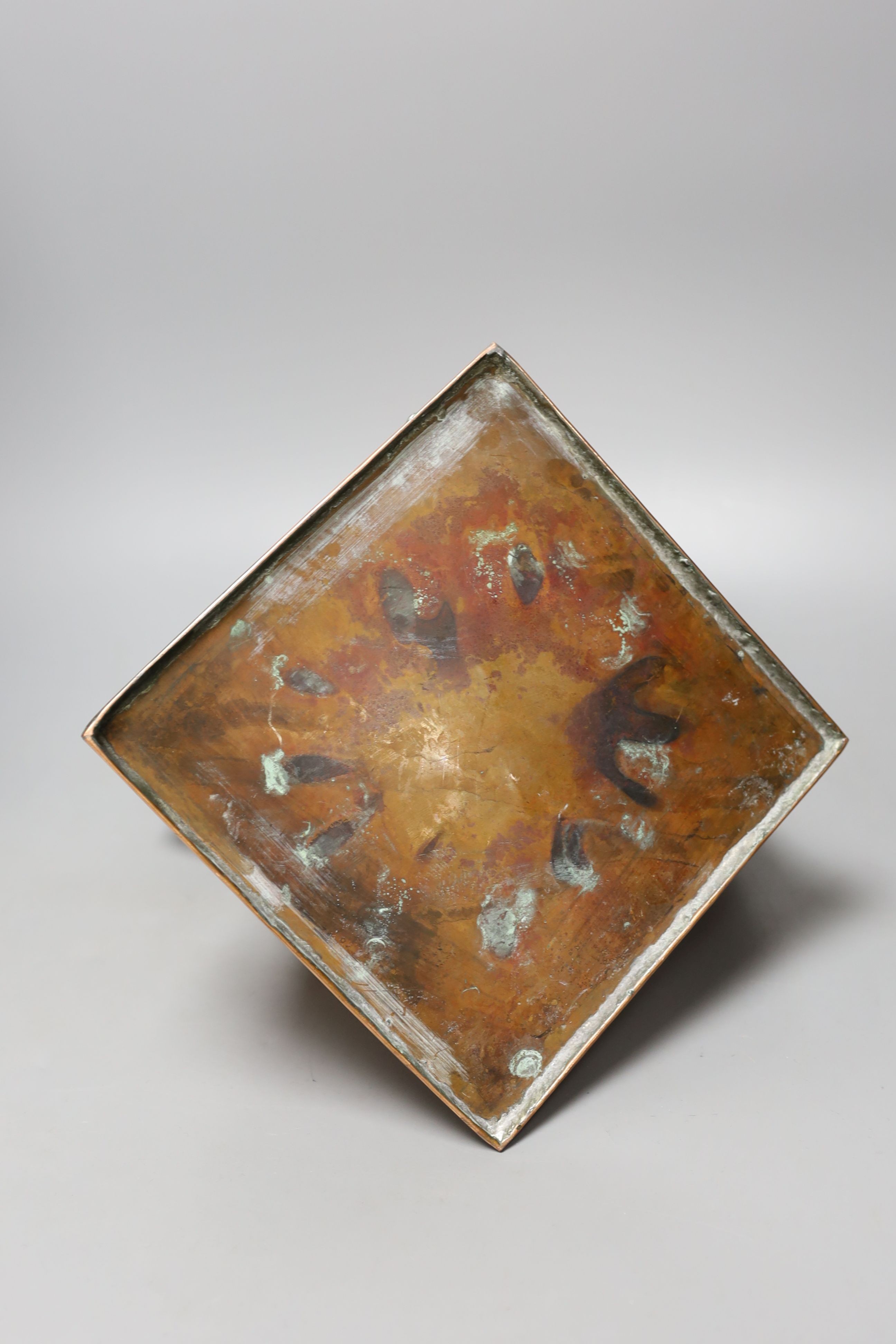 An Arts & Crafts geometric copper kettle, 23cm high, *This lot is being sold in aid of the charity Dogs Trust UK with 100% of the hammer price going to the charity
